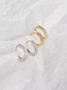 1 对 2 件奢华 S925 银密镶 CZ 耳钉，独特设计女士日常配饰，生日派对礼物 - 金黃色 - 查看 2