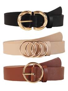 3 Pcs Women's Belt Set, Women's Waist Belts With Gold Color Alloy Buckle, Suitable For Jeans - Multicolor - View 6