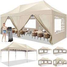 CAROMA Pavilion 3x6 Folding Pavilion 3x6 Waterproof Stable, Party Tent Foldable Anti-UV 50+ Pop Up Garden Pavilion With 6 Sidewalls, 4 Sandbags, Bag With Wheels, For Weddings Parties Market