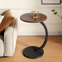 Mesa Auxiliar Portátil Para Café, Mesa Auxiliar Armable de Centro Redonda, Forma de "C" Ideal Para Espacios Pequeños, Diseño Moderno, Para Sala, Habitación, Oficina - Marrón - Ver 2