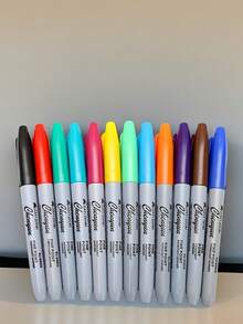 12pcs/6pcs12 Color Fine Tip Permanent Marker Set For Office, Classroom And Home, Quick Dry Ink - Plastic Material (Random Colors),Back To School - Multicolor - View 6