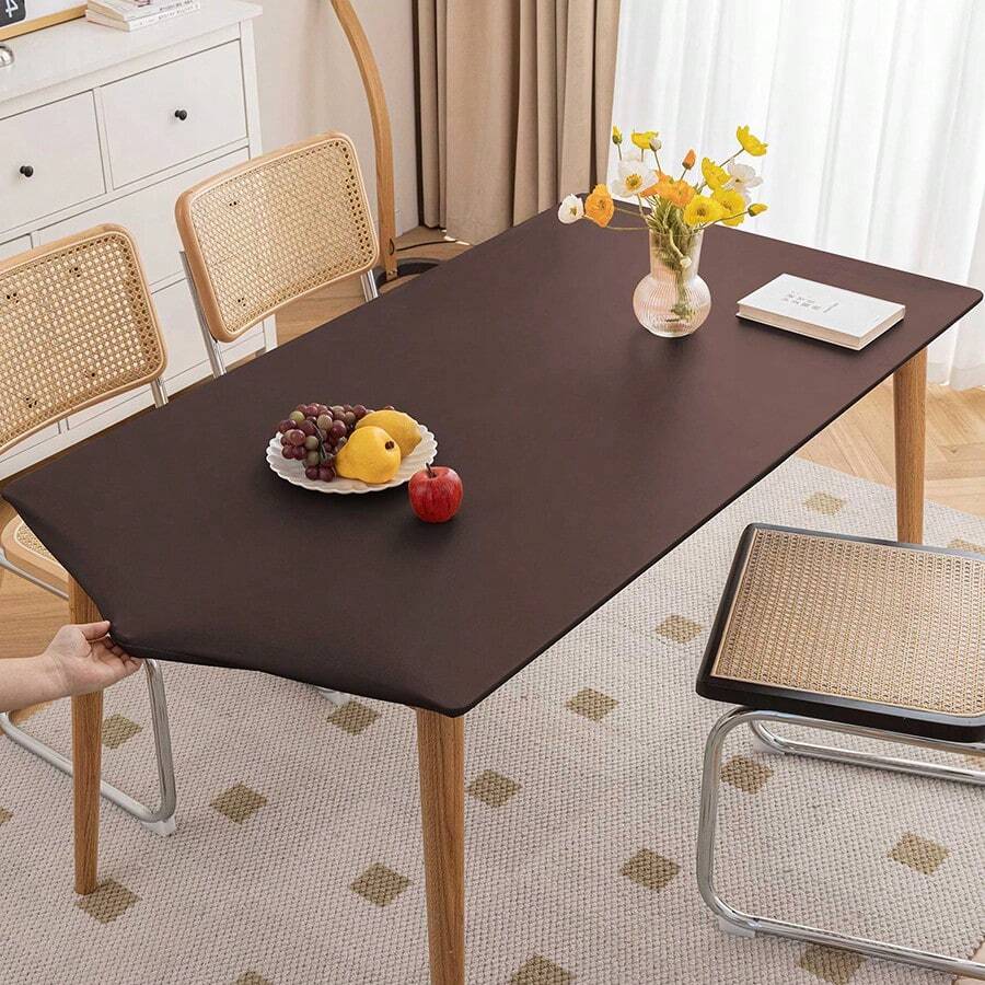  1pc  Rectangular Solid Color Waterproof Tablecloth, Simple Style, Oil-Proof, Dust-Proof, Table Cover Protector, Suitable For Desk, Dining Table, Coffee Table,Kitchen And Dining Room,Home Decor - Coffee Brown - View 1