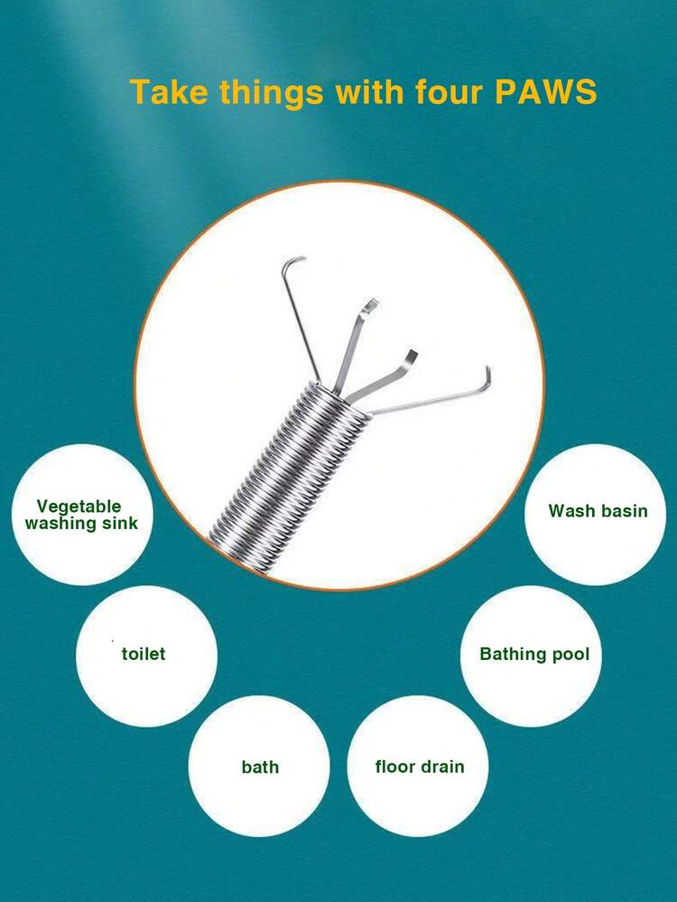 1pc Kitchen Sink Drain Clog Remover, Spring Design Press Handle Retriever, 160cm Sink Drain Cleaner, Pipe Dredger, S-Shaped 4-Claw Suitable For Various Complex Pipes, Cleans Hair/Food Waste, Prevents Stagnant Water & Mosquitoes, Fits Kitchen/Bathroom/Bathtub/Toilet - Sewer Dredge - View 3