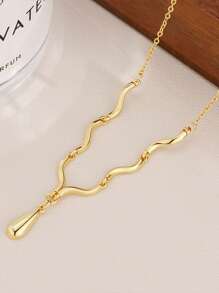 1pc French Minimalist Teardrop Pendant Necklace, Water Ripple Design, Suitable For Women's Daily Wear