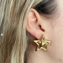 时尚欧美风格不锈钢星形耳钉，光滑五角星耳饰，适合女士 - 星星 - 查看 2