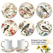 6/12pcs Set Watercolor Illustration Style Wooden Coasters, Decorated With Floral And Bird Patterns, Fresh And Elegant With Natural Vibe, Size 10*10cm, Suitable For Kitchen, Kitchen Decor, Holidays, Wedding Table, Bedroom, Room Decor, Garden Decor, Coaster Set, Beverage Coasters, Home Coasters - Multicolor - View 8