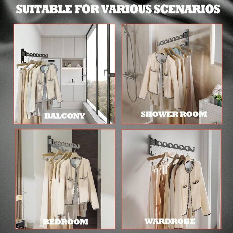1pc Wall Mounted Clothes Drying Rack, Foldable Laundry Hanger Wall Mount, Wall Clothes Rack For Laundry Room, Clothes Hanger Indoor, Perfect For Small Spaces - one-size - View 6