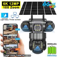 SWVW 4G Solar IP Camera 4G CCTV 12MP Dual Lens Triple Screen PTZ Auto Tracking 6K Curious Security Surveillance V380 Pro Camera, 4G Outdoor And Indoor Security Home Cameras, Wireless 4G Cameras, IP Cameras, PTZ Cameras, Ring Camera
