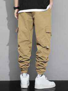 3pcs Tween Boys Casual Multi-Pocket Elastic Waist Jogger Pants, Sporty Outdoor Versatile, Spring/Summer/Autumn - Black - View 6