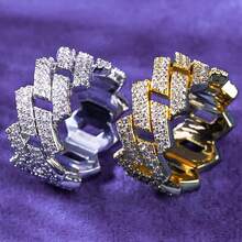 1 Piece Sterling Silver Two-Row Trapezoidal Ring Hip Hop Unisex Jewelry For Birthdays Valentine's Day - Silver - View 4