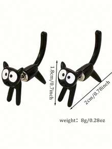 1 Pair Black & White Cat Front And Back Earrings - Black and White - View 5