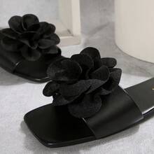 Women's Beach Flat Square Toe Non-Slip Slide Sandals - Black - View 7