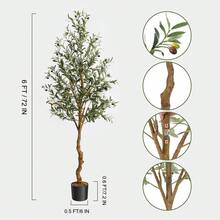 Artificial Olive Tree, 1.8 M Tall, Faux Silk Olive Trees For Home, Office And Living Room Decoration, Indoor Artificial Potted Tree With Natural Wood - 6ftH - 查看 6