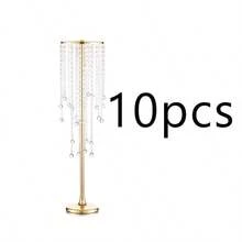 2 Pcs/10 Pcs Vase Tabletop Decor - Metal Flower Stands With Hanging Crystal Lamps For Wedding, Tall Vases For Dining Table, Wedding Party & Home Decor - Gold - View 13