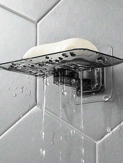 1 pieza Jabonera de pared adhesiva transparente sin perforación, soporte de jabón de plástico para accesorios de baño