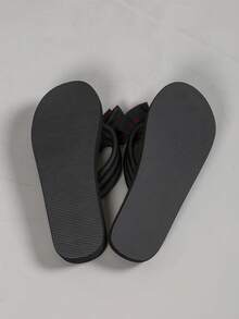 Women's Bow Decor Slippers, Black Flat Sandals For Women, Suitable For Beach Vacation - Black and Red - View 6