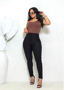 Women's Leggings With Pocket High Waist Riding Stitch Roma Skinny - 黑色 - 查看 5
