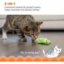 Catstages Crunchy Pickle Kicker Toy With Catnip And Dental Mesh, Pickle Shape, Plush And Crinkle Toy Kicking, Tossing, And Teeth Cleaning, Green - Crunchy Pickle Kicker - 查看 2