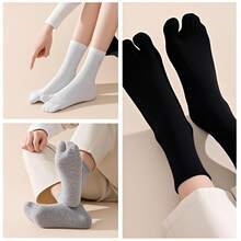 3 Pairs Men's Two Toe Division Socks, Plain Style Socks, Black & White, Spring/Summer - Multicolor - View 8