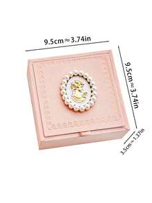 1pc Vintage French Style Minimalist Pink Retro Pearl Woman Head Design Earring & Ring Box, Delicate Foil Floral Edge Jewelry Box, Ring Storage Case