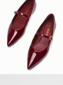 Women Fashion Flats Pointed Toe Ballet Flats Elegant Mary Jane With Buckle Strap Spring Summer Shoes - Đỏ - Xem 6