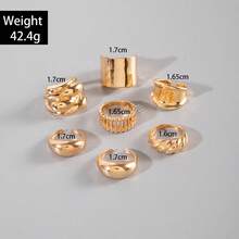 7pcs/Set Fashionable Hip Hop Exaggerated Alloy Rings, Unique Hollow Asymmetrical Design Open Ring Set - 7pcs Ring Set - View 6