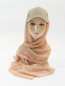 1pc Women's Spring/Summer/Autumn Chiffon Patchwork Baseball Cap Integrated Turban Hijab Scarf Hat, Sun Protection Hair Sleep Cap - Multicolor - View 25