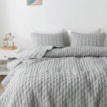 Blue Quilt King Size Bedding Sets With 2 Pillow Shams, Lightweight Soft Bedspread Coverlet, Quilted Blanket Thin Comforter Bed Cover All Season, 3 Pieces, 104x90 Inches, All - Season Bedding - 灰色 - 查看 9