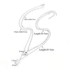 2件套新款立方氧化锆眼睛字母吊坠项链套装，银色不锈钢多层项链，女士款 - 銀色 - 查看 2