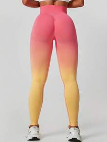 Summer Workout Women's Fashion Ombre Peach Butt Lifting Seamless High Waist Shapewear Leggings - Yellow - View 8