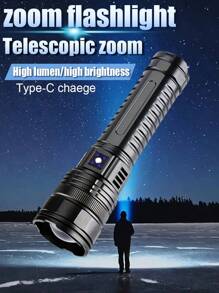 1PCS Super Bright LED Flashlight - 1000mAh USB-C Rechargeable, 1000m Range, 5 Modes, Zoomable , Lightweight Aluminum For Camping/Hunting (With Wristband)