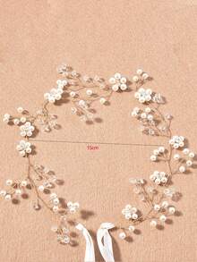 1 件优雅浪漫手工珍珠软链水晶头带，适合春夏户外婚礼、花园婚礼、海滩婚礼、婚礼