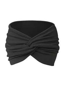 1 件女士宽纯色十字交叉运动瑜伽头带，时尚休闲头巾适合锻炼发带头巾头带吸汗带发饰冬季围巾 - A - 查看 4