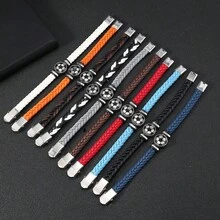 1pc Stainless Steel Luminous Soccer Team Fan Leather Bracelet, Unisex Personalized Gift Accessories