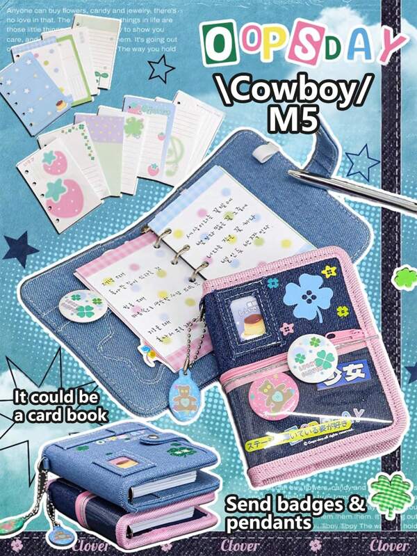 Taccuino da tasca portatile con notebook a foglio sciolto altamente attraente, dove puoi personalizzare la tua borsa da donna stile cowboy M5, forniture scolastiche per il ritorno a scuola