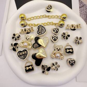 22pcs/Set Removable ABS Accessories Set With Pearls And Rhinestones, Decorated With Hearts, Flowers And Bows, Suitable For DIY Clogs, Sandals And Garden Shoes - Perfect For Valentine's Day And Crafting Projects, Shoe Decorations