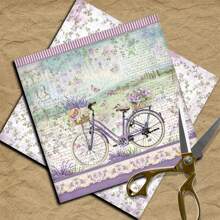 12 hojas de papel vintage para diario/scrapbook, papel decorativo con fondo de paisaje de lavanda de Provenza, útiles escolares, de vuelta a la escuela