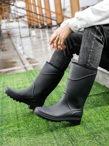 1 Pair Men's Mid-Calf Waterproof PVC Rain Boots, Durable For Beach, Water Activities, Rainy Days