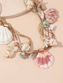 1 件天然贝壳和绳索项链，海滩度假风格