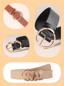 3 Pcs Women's Belt Set, Women's Waist Belts With Gold Color Alloy Buckle, Suitable For Jeans - Multicolor - View 2