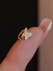 1 Pair S925 Sterling Silver Plated 14K Gold Mini Paved Butterfly Ear Clips
