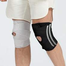 1 Pc- Adjustable Compression Knee Brace With Side Stabilizers For Meniscus, Bidirectional Cross Winding Straps, Breathable, Open Knee Compression Sleeve For Working Out Running, Knee Support For Men & Women (A Single One, Not A Pair/ Grey/ Black) Gym Accessories Knee Support Sports Knee Pads Gym Knee Pads
