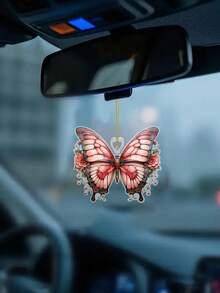 1pc Acrylic Butterfly Pattern Car Rear View Mirror Hanging Decor, Suitable As Gift, 2D Flat Pendant For Car, Home Decor, Keychain And Other Decorations - Multicolor - View 2