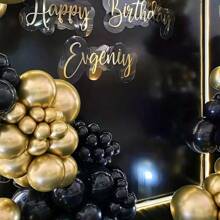 142 Peças Kit de Guirlanda de Balões de Látex Preto e Dourado para Decoração de Bottom para Festa Interna, Temporada de Formatura, Noivado, Casamento, Aniversário, Aniversário, Decoração de Suprimentos