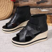 Dikke bodem Romeinse stijl wig sandalen voor vrouwen, peep toe platform schoenen