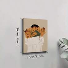 1 Pc Framed Sunflower Bouquet Woman African American Wall Art Textured Canvas Poster Painting Wall Decor For Bedroom Living Room, Ready To Hang