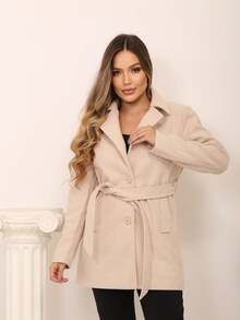 OVERALL PARKA COAT IN WOOL STYLISH COMFORTABLE SUPER WARM PREMIUM PIECE MODERN CASUAL TOP - Beis - Ver 2