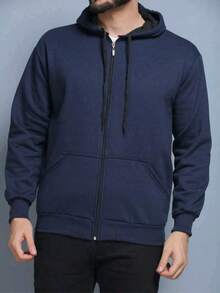 Unisex Zip Up Hooded Sweatshirt - Navy Blue - View 2