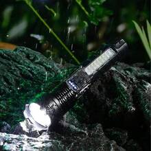 1pc Adjustable Zoom Powerful Aluminum Alloy Flashlight, Waterproof For Outdoor Night Running, Cycling, Patrol - Black - View 6