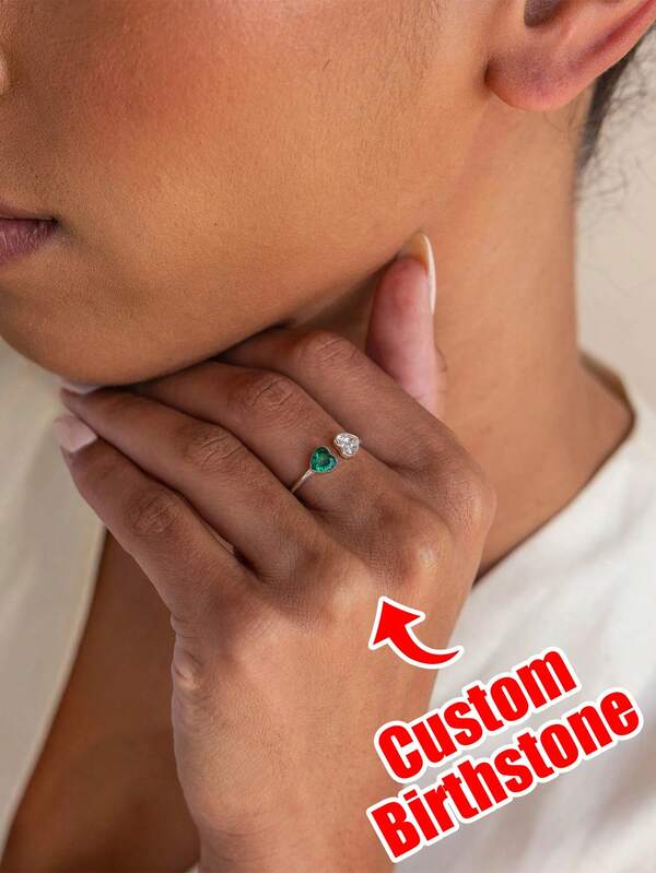 Customizable Double Heart Gemstone Ring For Women, Perfect For Mother's Day, Valentine's Day, Anniversary, Birthday, Graduation, Daily Wear, Wedding, Prom Or Any Special Occasion - Exclusive Gift For Her, Girlfriend, Mom, Grandma, Family, Friends